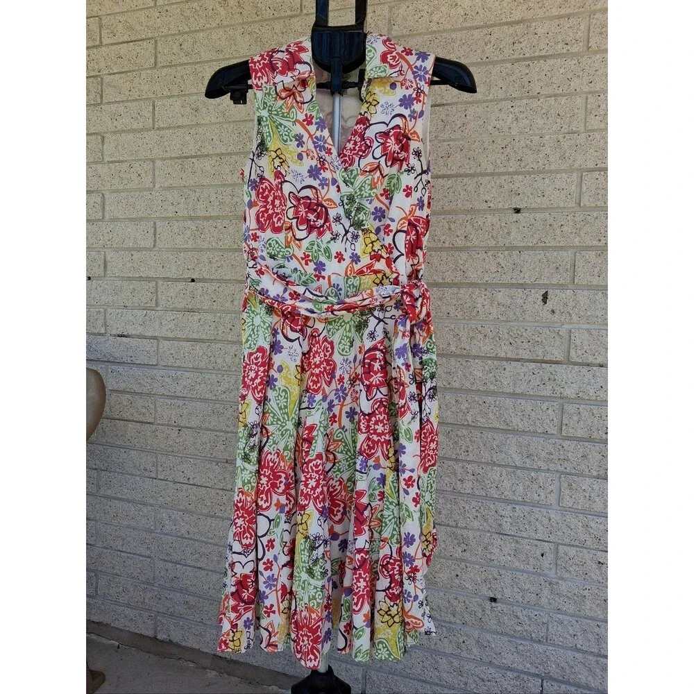 Talbots Dress Floral Collared Sleeveless Belted Summer Size 6 - Picture 1 of 10